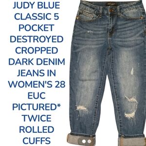 Judy Blue Distressed Dark Blue Cropped Jeans